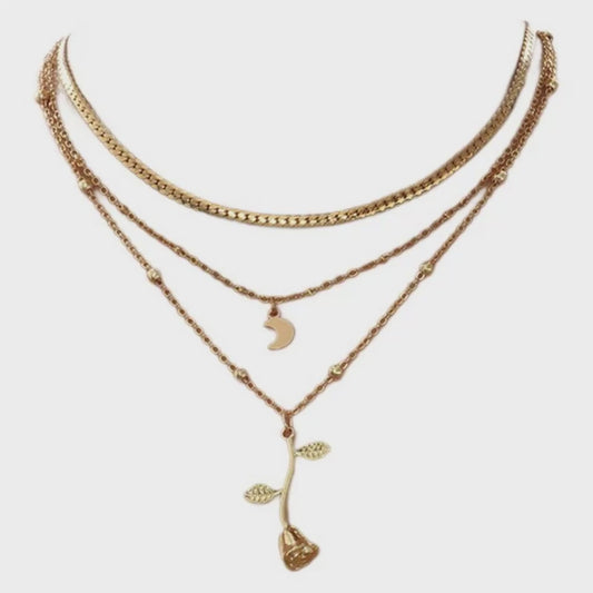 Bohemia Multilayer Moon & Rose Gold Pendant Necklace