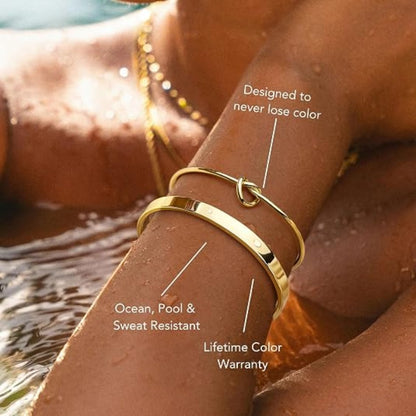 Gold Bracelet Set for Women – 14K Gold Plated Chunky Cuff & Stackable Bangles, Waterproof