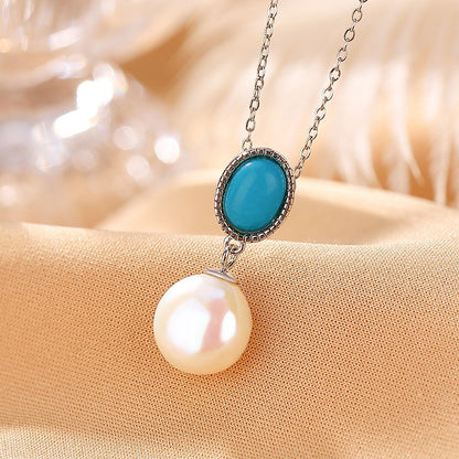 Vintage Turquoise & Baroque Pearl Drop Earrings