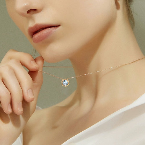 Twelve Birthstone Necklace – Gold-Plated Turquoise Hexagon Pendant