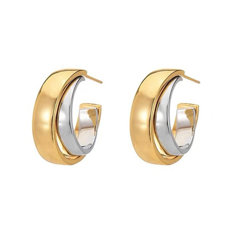 Women's Gold and Silver Contrast Double Hoop Earrings