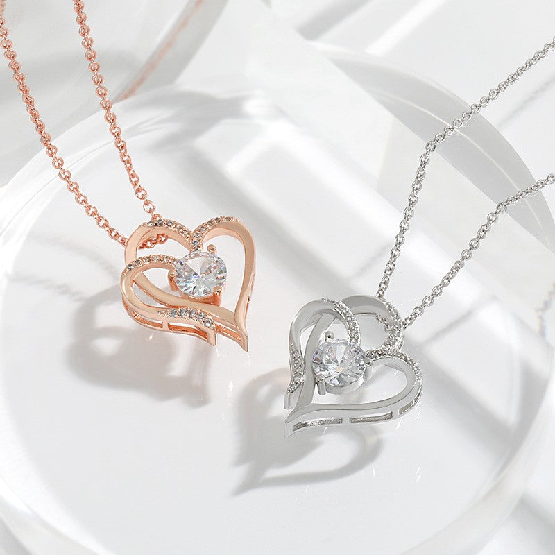 Double Love Heart Zircon Necklace