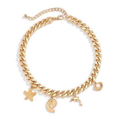 Boho Conch Dolphin Starfish Pendant Choker Necklace
