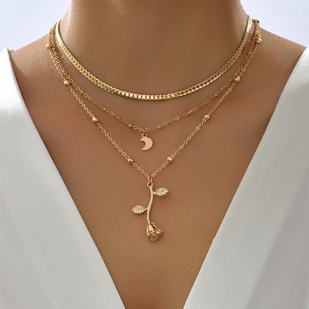 Bohemia Multilayer Moon & Rose Gold Pendant Necklace