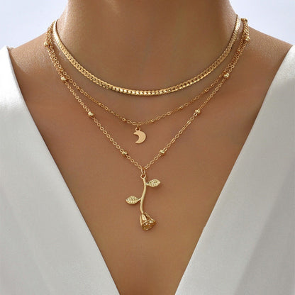 Bohemia Multilayer Moon & Rose Gold Pendant Necklace