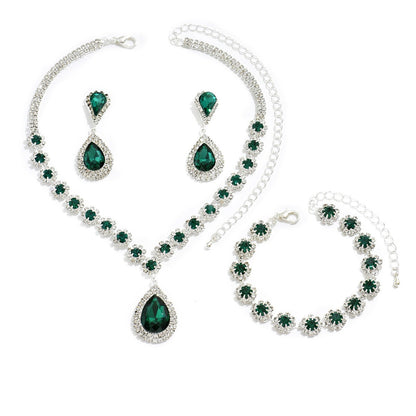 Royal Blue Crystal Bridal Jewelry Set – Necklace, Earrings & Bracelet (3-Piece)