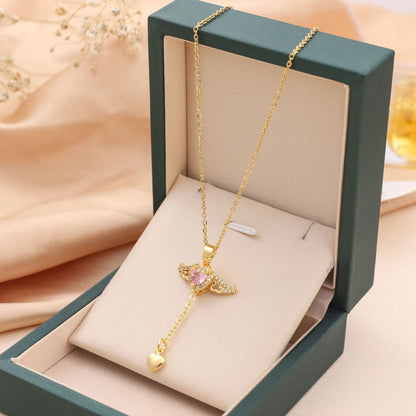 Cupid Heart Angel Wings Tassel Necklace with Crystal