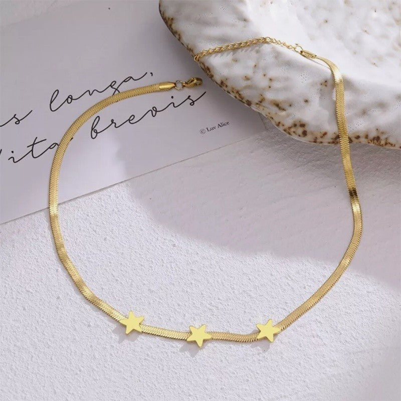 Gold Stars Snake Chain Choker Necklace – Stainless Steel