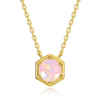 Twelve Birthstone Necklace – Gold-Plated Turquoise Hexagon Pendant