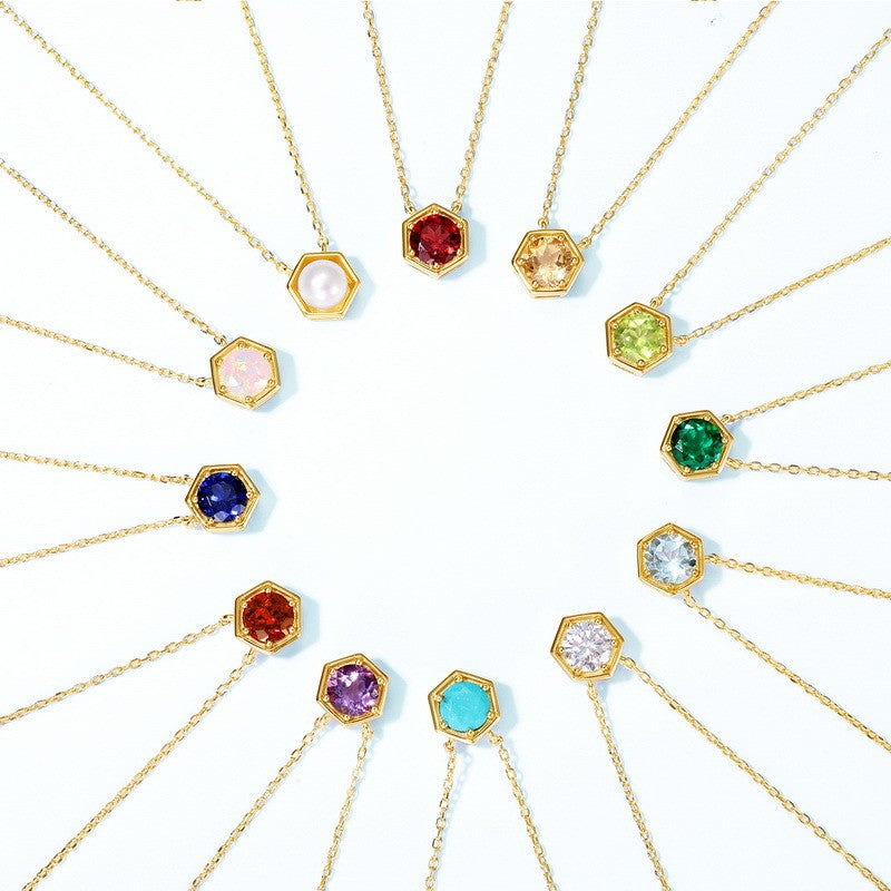 Twelve Birthstone Necklace – Gold-Plated Turquoise Hexagon Pendant