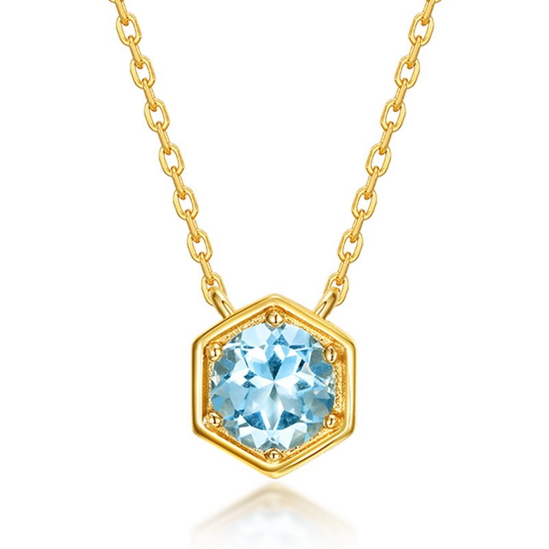 Twelve Birthstone Necklace – Gold-Plated Turquoise Hexagon Pendant