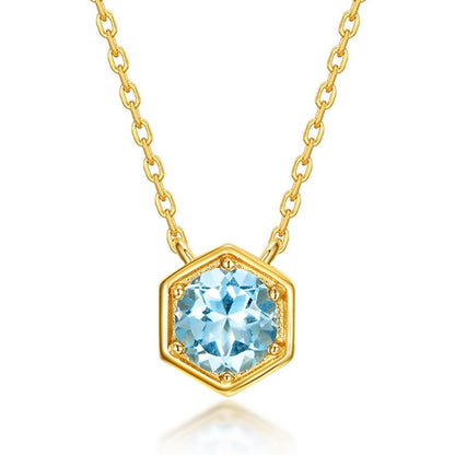 Twelve Birthstone Necklace – Gold-Plated Turquoise Hexagon Pendant