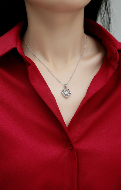 Heart Dancing Moissanite Pendant Necklace – Silver