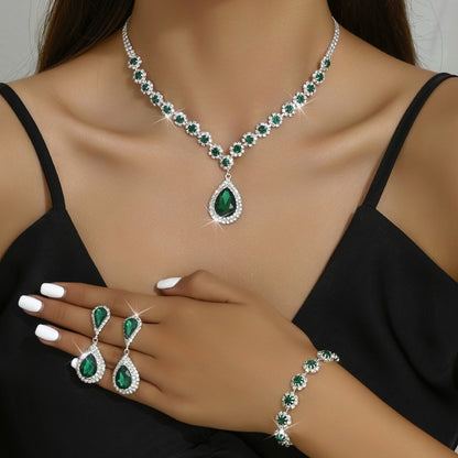 Royal Blue Crystal Bridal Jewelry Set – Necklace, Earrings & Bracelet (3-Piece)
