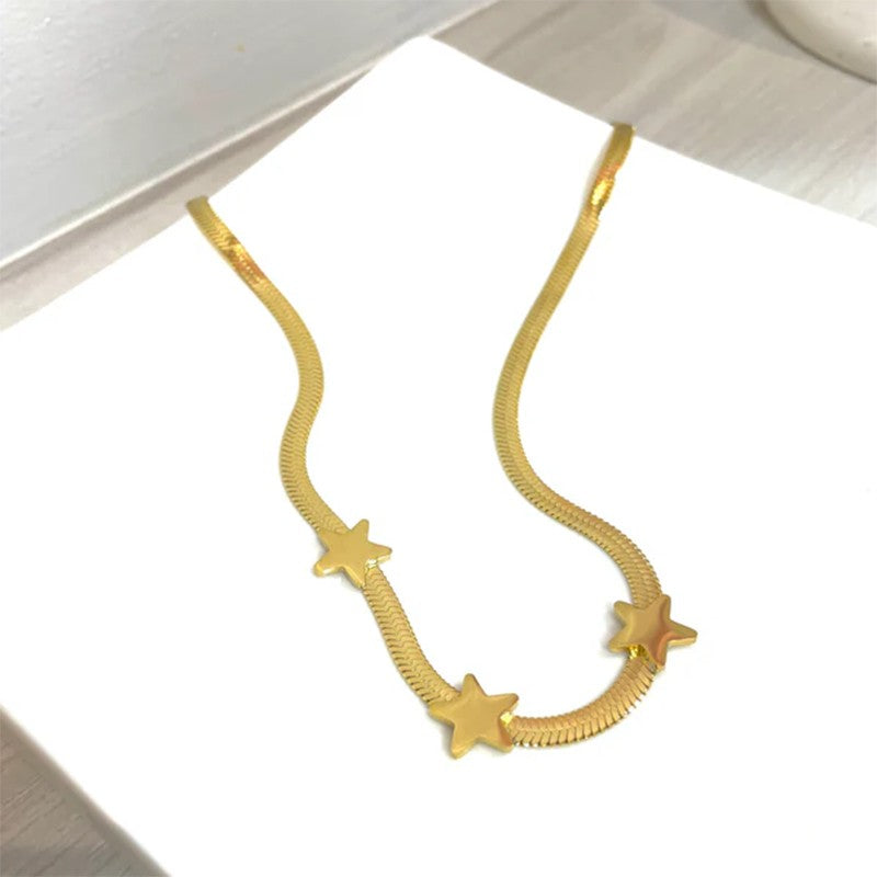 Gold Stars Snake Chain Choker Necklace – Stainless Steel