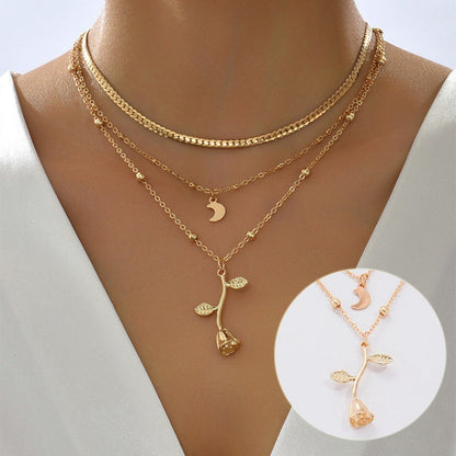 Bohemia Multilayer Moon & Rose Gold Pendant Necklace