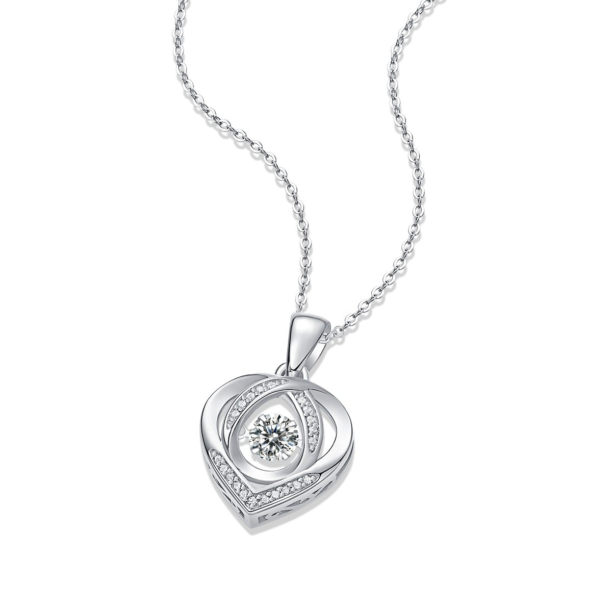 Heart Dancing Moissanite Pendant Necklace – Silver