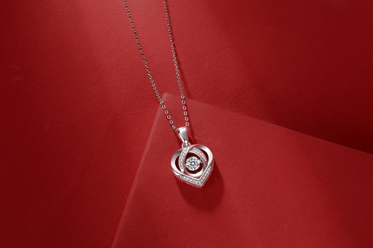 Heart Dancing Moissanite Pendant Necklace – Silver