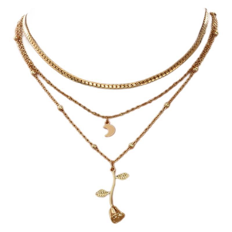 Bohemia Multilayer Moon & Rose Gold Pendant Necklace