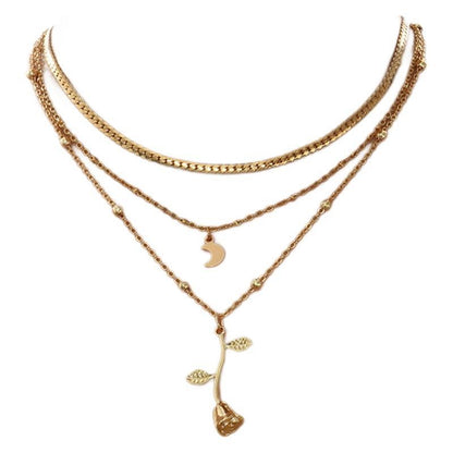 Bohemia Multilayer Moon & Rose Gold Pendant Necklace
