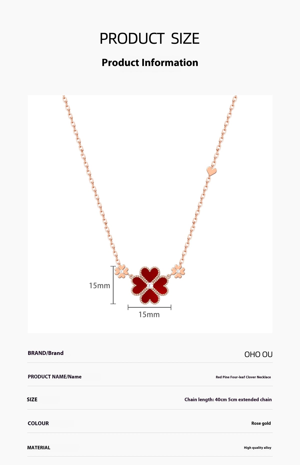 Red Clover Necklace – Rose Gold Tone