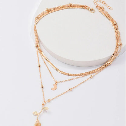 Bohemia Multilayer Moon & Rose Gold Pendant Necklace