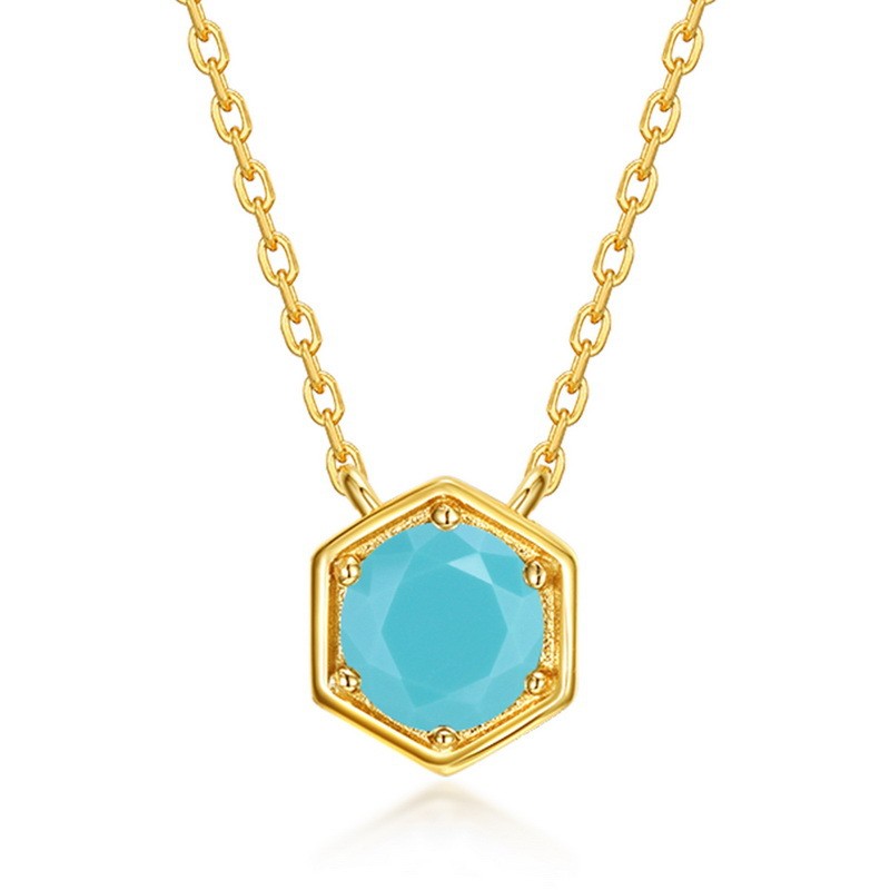 Twelve Birthstone Necklace – Gold-Plated Turquoise Hexagon Pendant