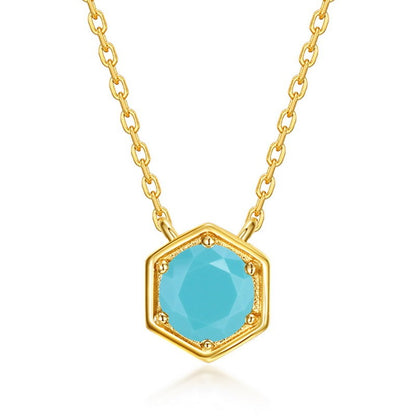 Twelve Birthstone Necklace – Gold-Plated Turquoise Hexagon Pendant