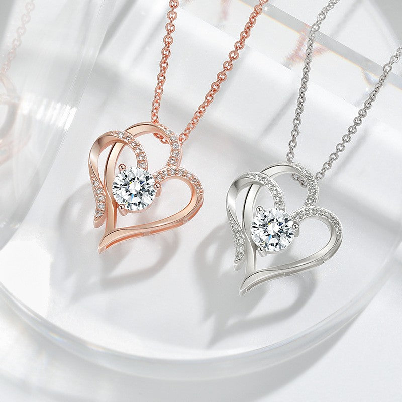 Double Love Heart Zircon Necklace