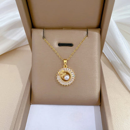 Elegant Pearl & Crystal Leaf Necklace and Earrings Set