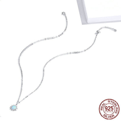 Sterling Silver S925 Sun Necklace with Opal – Platinum Plated