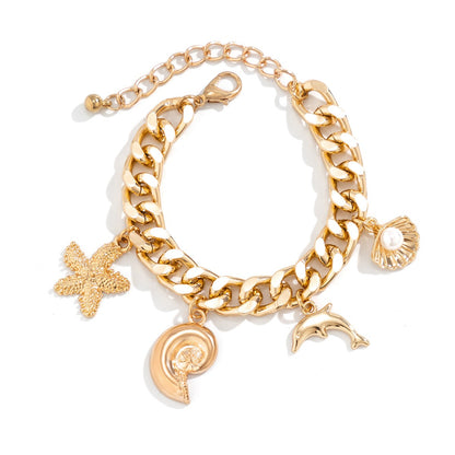 Boho Conch Dolphin Starfish Pendant Choker Necklace