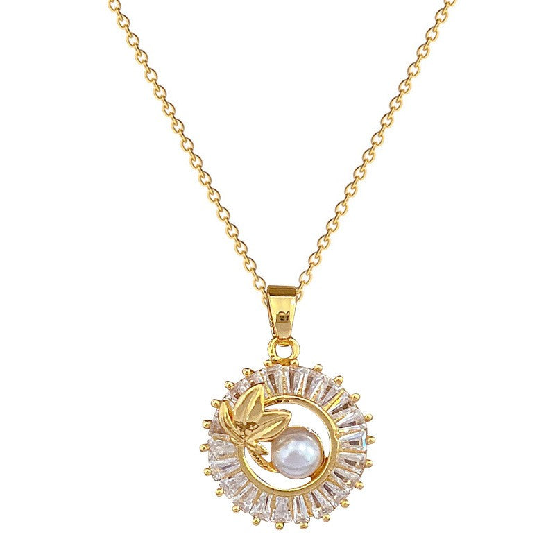 Elegant Pearl & Crystal Leaf Necklace and Earrings Set