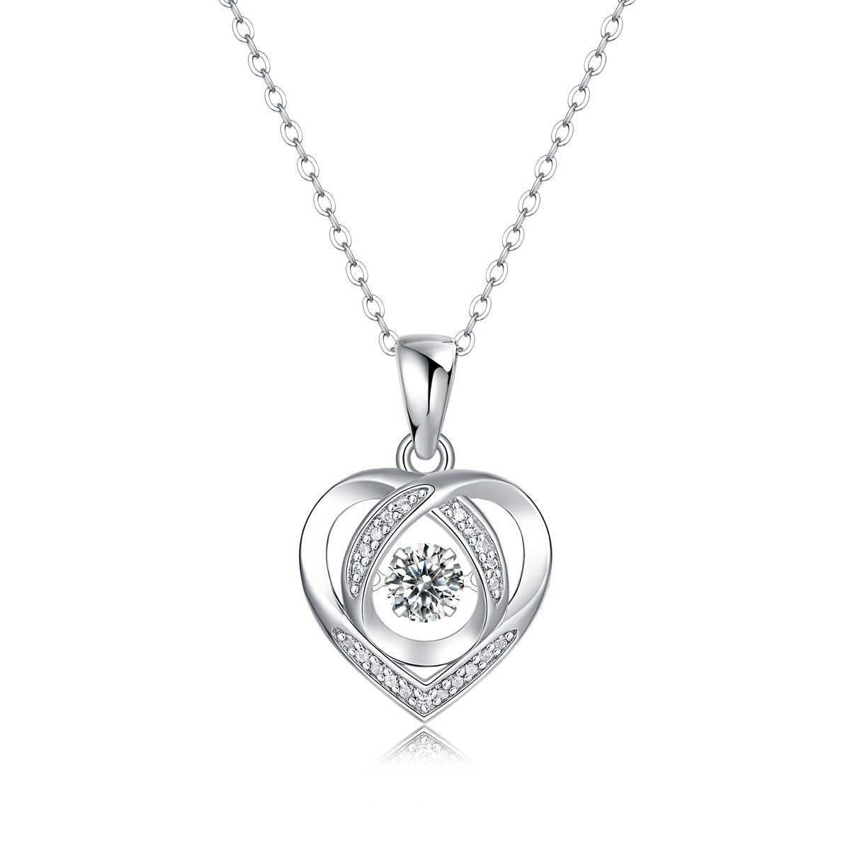 Heart Dancing Moissanite Pendant Necklace – Silver
