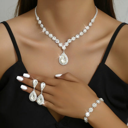 Royal Blue Crystal Bridal Jewelry Set – Necklace, Earrings & Bracelet (3-Piece)