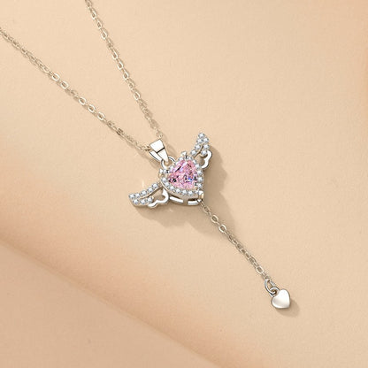 Cupid Heart Angel Wings Tassel Necklace with Crystal
