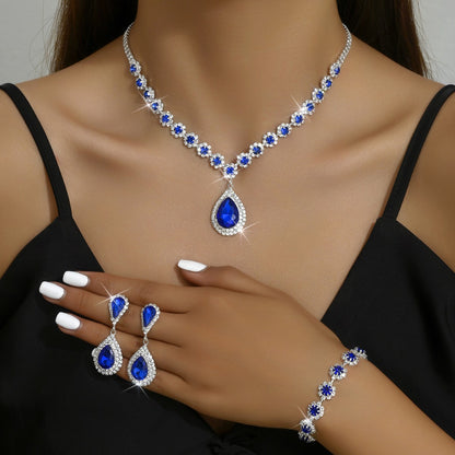 Royal Blue Crystal Bridal Jewelry Set – Necklace, Earrings & Bracelet (3-Piece)