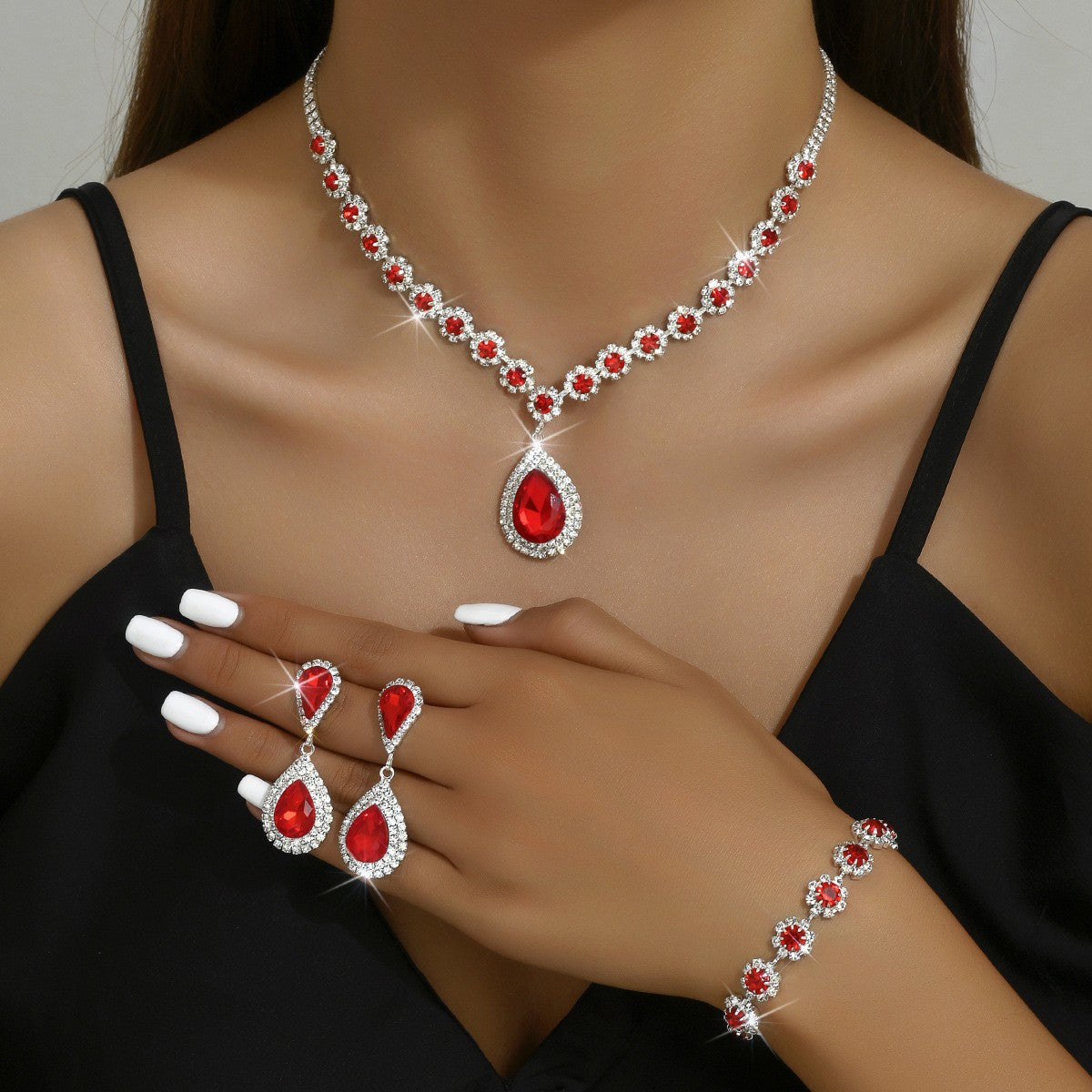 Royal Blue Crystal Bridal Jewelry Set – Necklace, Earrings & Bracelet (3-Piece)