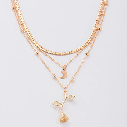 Bohemia Multilayer Moon & Rose Gold Pendant Necklace