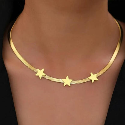Gold Stars Snake Chain Choker Necklace – Stainless Steel