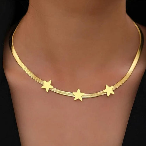 Gold Stars Snake Chain Choker Necklace – Stainless Steel