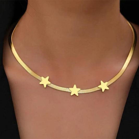 Gold Stars Snake Chain Choker Necklace – Stainless Steel