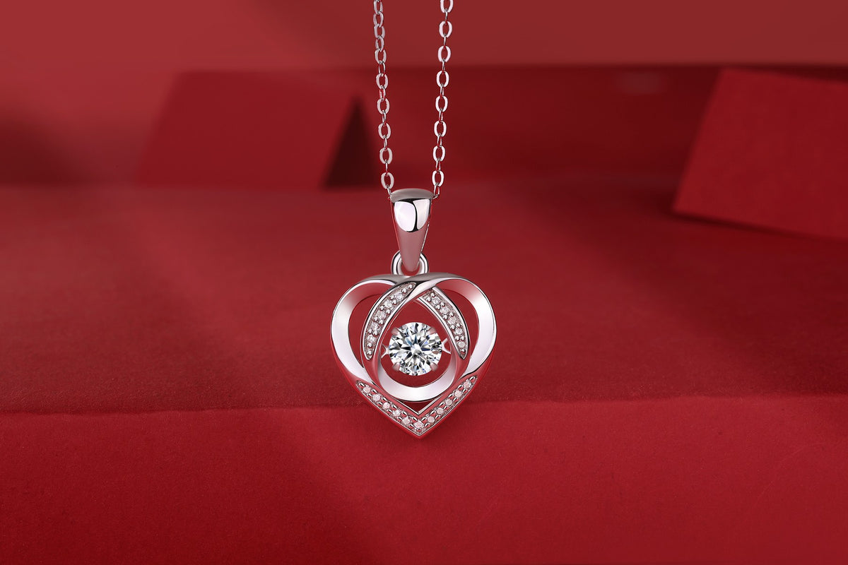 Heart Dancing Moissanite Pendant Necklace – Silver