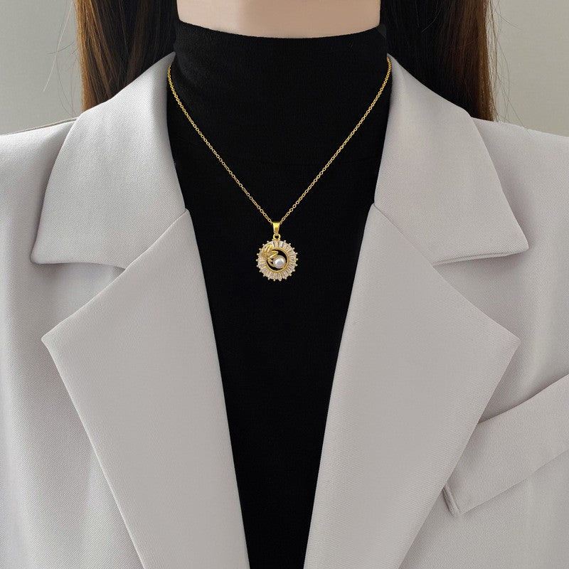 Elegant Pearl & Crystal Leaf Necklace and Earrings Set