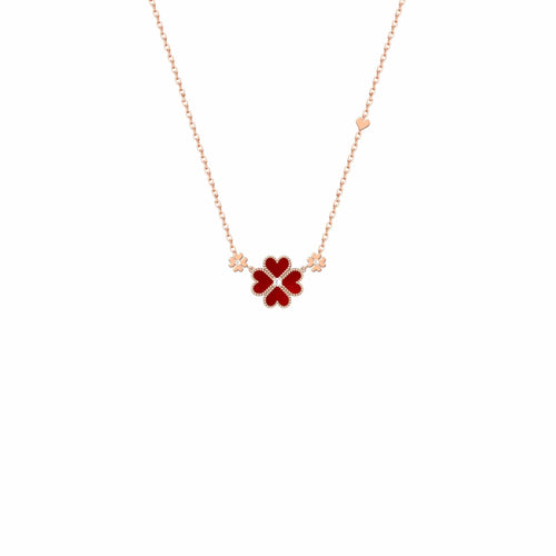 Red Clover Necklace – Rose Gold Tone
