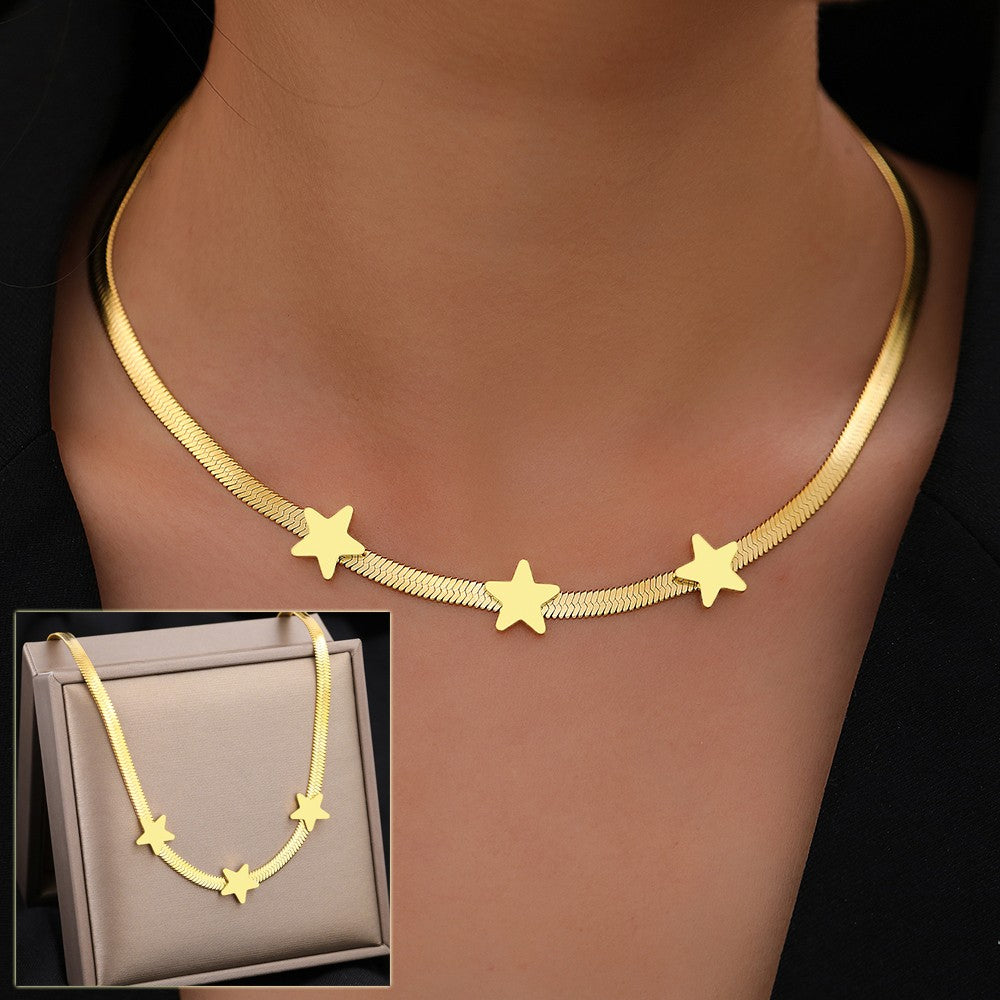 Gold Stars Snake Chain Choker Necklace – Stainless Steel