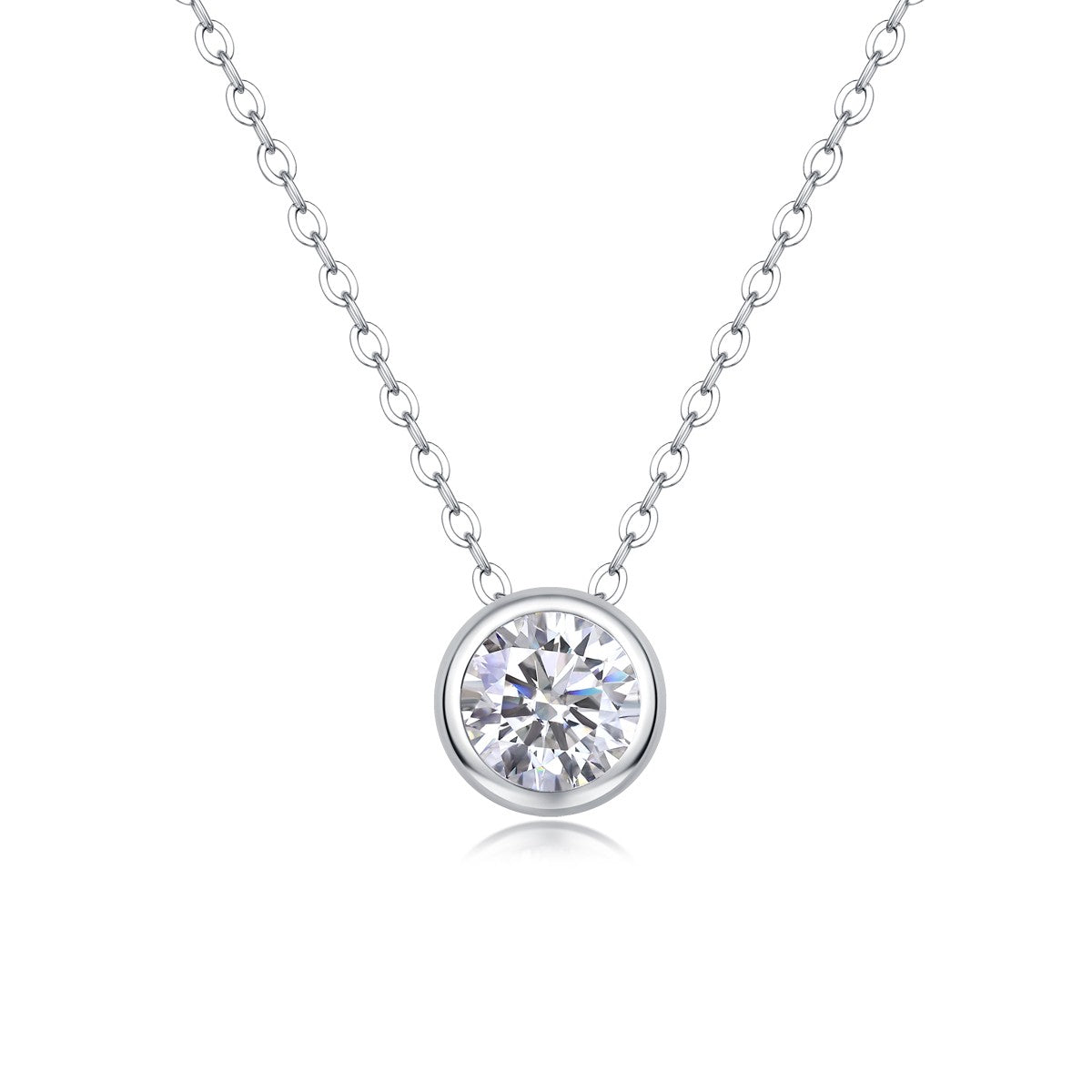 Moissanite solitaire pendant necklace in S925 sterling silver, front view