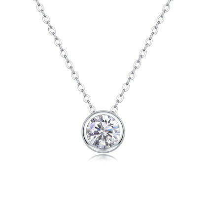 Moissanite solitaire pendant necklace in S925 sterling silver, front view